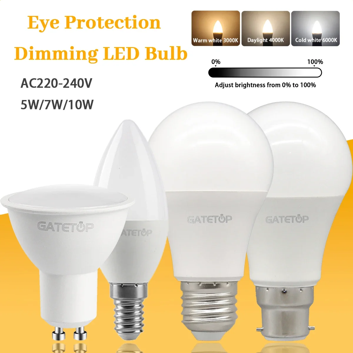 GU10 E14 E27 LED Spot light bulb Support Dimmer 220V 5W 7W 10W 3pcs