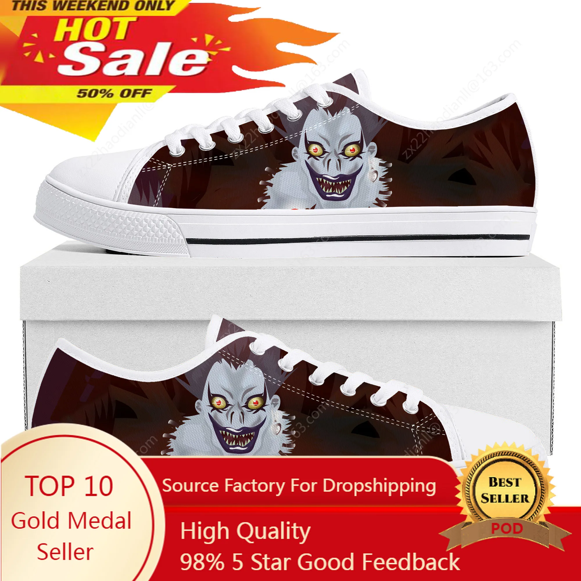

Cartoon Demon Ryuk Horror Halloween Death Note Low Top Sneakers Mens Womens Teenager Canvas Sneaker Couple Shoes Custom Shoe