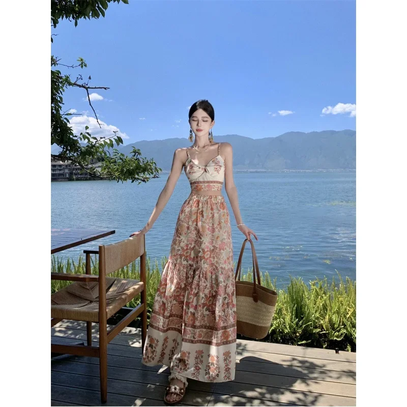 

French Suit Elegant Spaghetti-Strap Camisole Top Women's Summer Seaside Vacation Two-Piece High-Grade Skirt Long Skirt