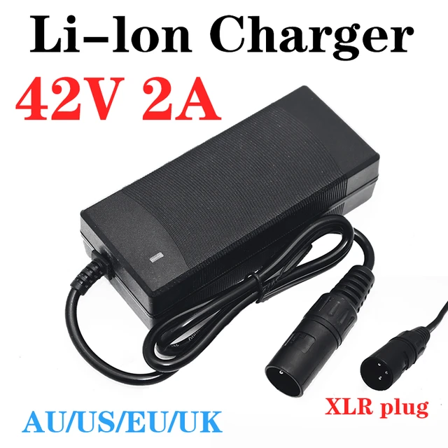 36V Ebike Charger Output 42V 2A Charger Adapter Input 100-240 VAC Lithium  Li-ion Li-Poly Charger for 10Series 36V Electric Bike RCA 10MM Lotus Plug