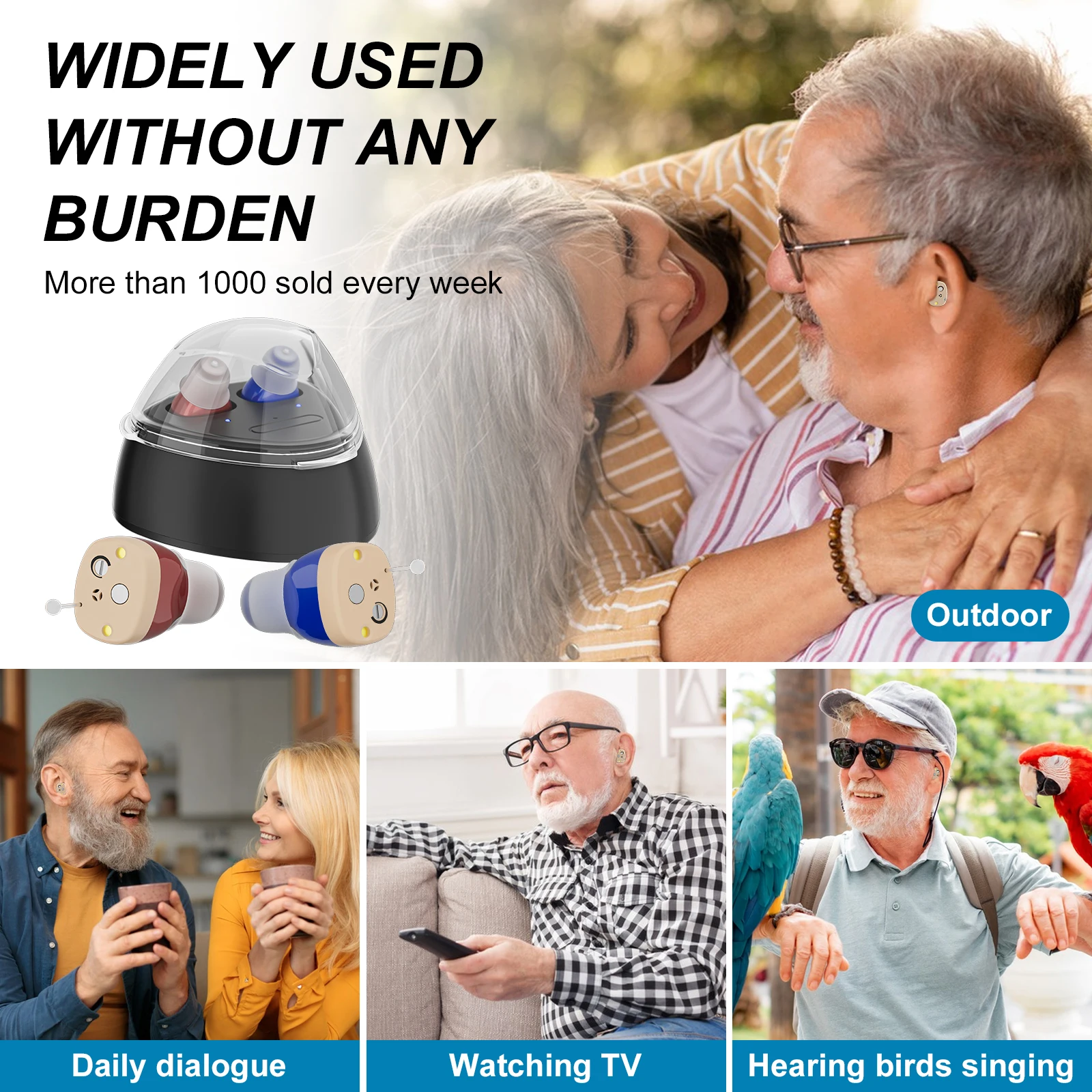 Rechargeable hearing aids for the elderly, mini noise-cancelling in-ear amplifier hearing aid with charging case (pair) 3