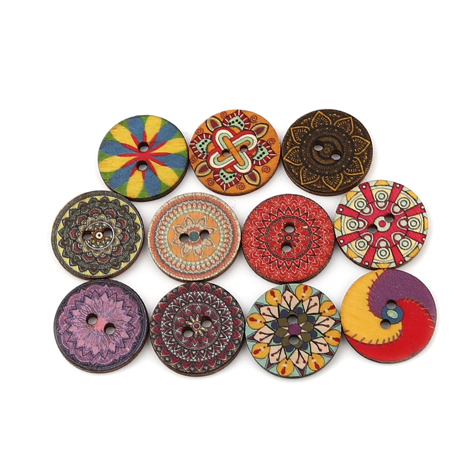 Confezione da 100 bottoni in legno a 2 fori, per scrapbooking, fai da te, cucito, 15 mm