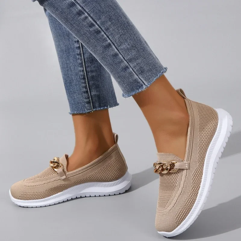 2024 New Thick Sole Women's  Soft Single  Women's  Knitted Breathable Lefu Shoes Women's  Board