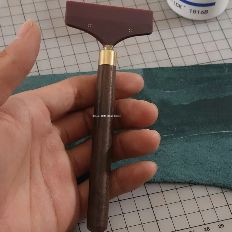 Wooden Handle Scraping Board Hard Silicone Head Leather Making Tool DIY Leather Products Gluing Spread Evenly Scraping Tool