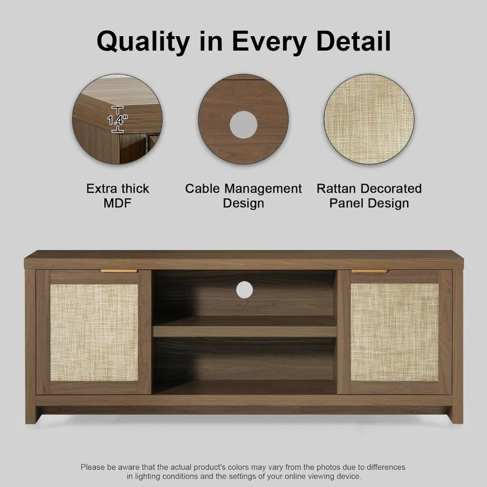Modern Hampstead TV Stand for Living Room - Entertainment Center for 65 Inch TV with Rattan Doors Cabinet 3