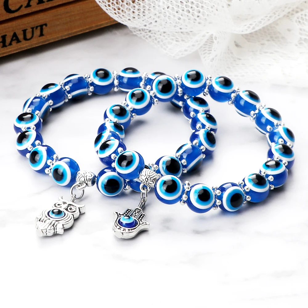 Hifunny Evil Eye Bracelet - Turkey Blue Evil Eye Leather Braided Adjustable Bracelet For Women & Men