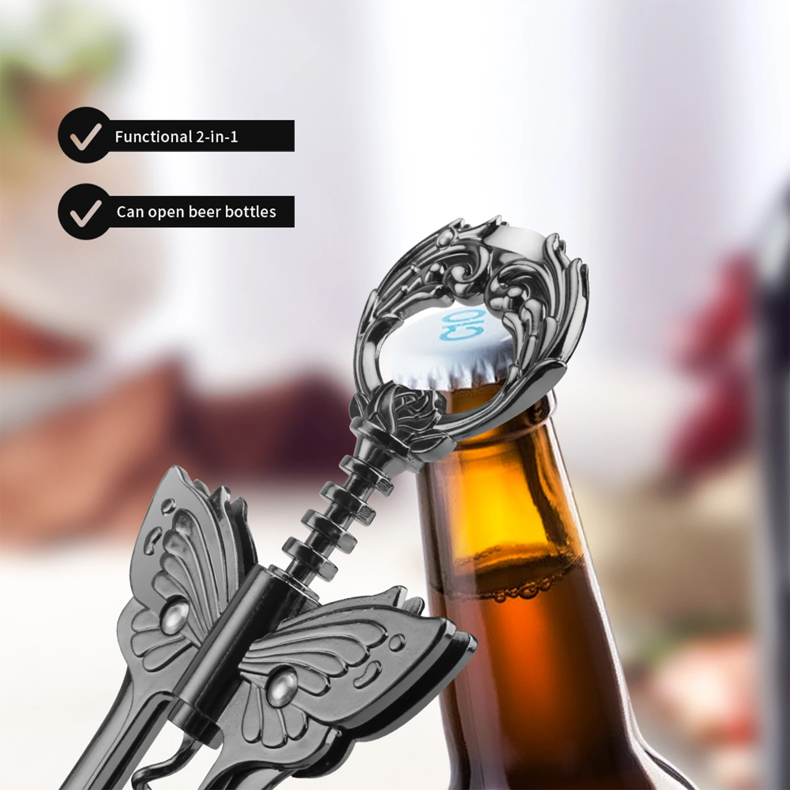 Gold Wine & Beer Opener with Foil Knife and Gunmetal Plated Corkscrew