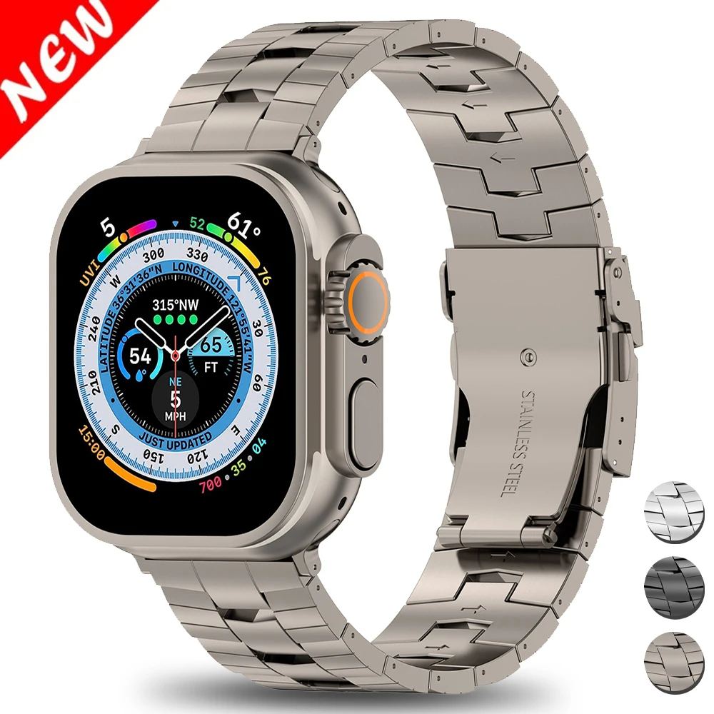 

Ремешок титановый для Apple Watch 49 мм 45 мм 44 мм 42 мм 41 мм 40 мм, роскошный мужской браслет для Iwatch Series 7 8 9 6 Se Ultra 2