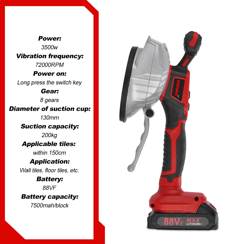 Tiling machine 200KG Tiling Tiles Machine Tiles Vibrator Suction Cup 8 Gear Floor Vibrator Leveling Power Tool for 21V 18V Battery
