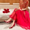2024 Spring Summer Autumn New Wedding Shoes Red High Heels  Slim Heels Korean Version Pointed Toe Bride Shoes High Heels 6