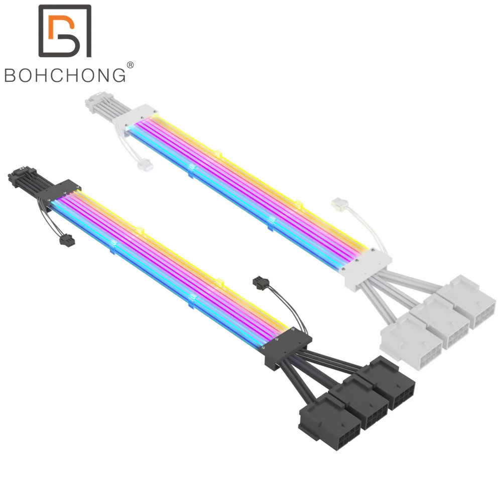 Placa-mãe com Cabo Emissor de Luz Pcie 5.0 12vhpwr 16pin a 38pin Argb Sync 24pin Placa Gráfica Pcs Pcs 8p pc Psu Extensão