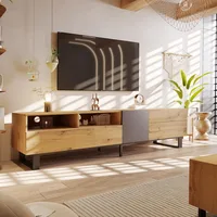 Modern TV Stand with 3 Cabinets & Open Shelves, Minimalist Wooden Entertainment Center for TVs Up To 80”, Sturdy TV Console 1