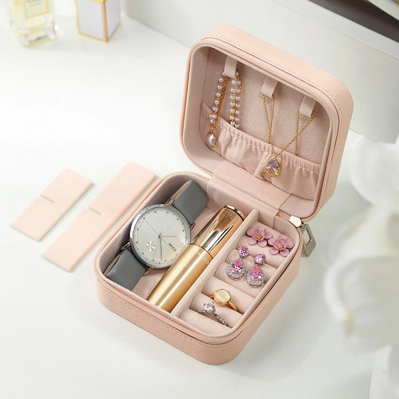 Portable Jewelry Organizer With Mirror Display Travel Jewelry Case Boxes  Locket Necklace Box Leather Storage Earring Ring Holder - AliExpress