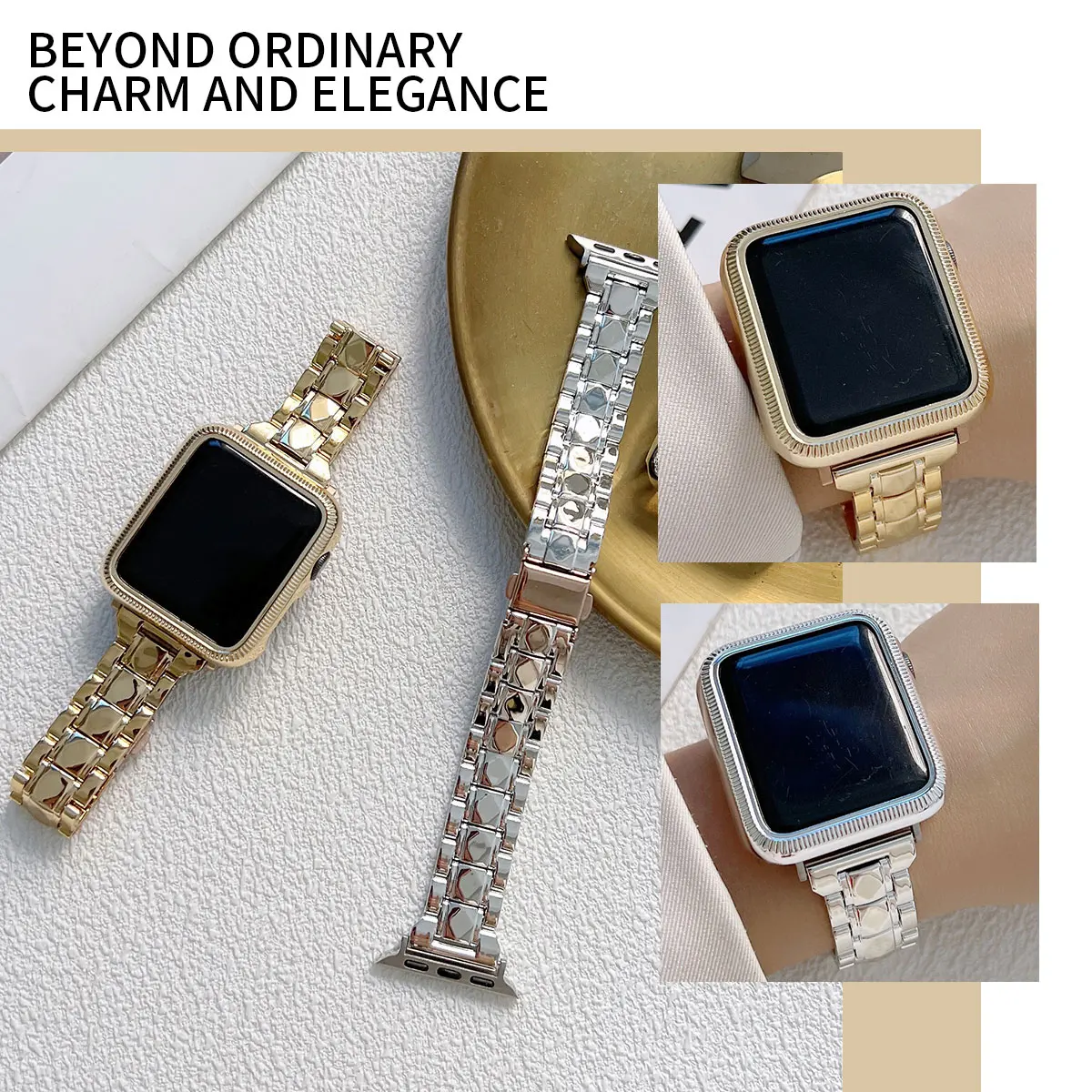 Electroplated light color change set for Apple Watch model 44/45/41/40/49/42/38mm strap, simple fashion for iwatch series 987654 4