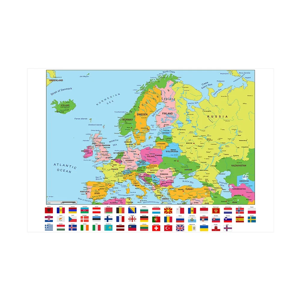 The Europe Map 150*100cm Non-woven Canvas Painting Vinyl Large Poster Wall Hanging Picture Home Decoration School Supplies