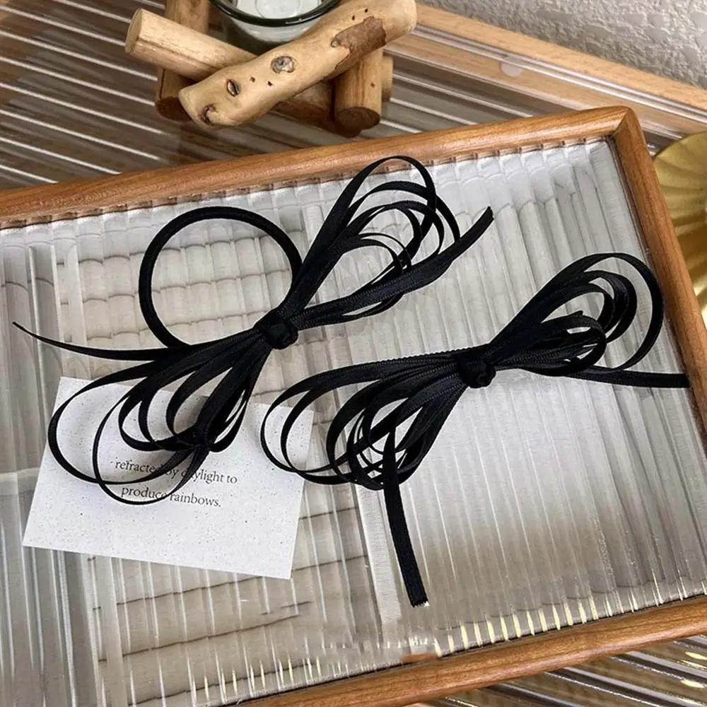 Korean Balletcore Ribbon Bow Hairpin Sweet Cute Girl Black Bowknot Hair Tie Hair Rope Spring Clip Female Hair Accessories