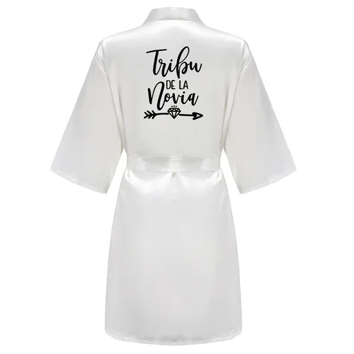 Women La Novia Spain Inscriptions Team Bride Wedding Kimono Satin Pajamas Bridesmaid Bathrobe Bachelorette Hen Party Robe Z001 4