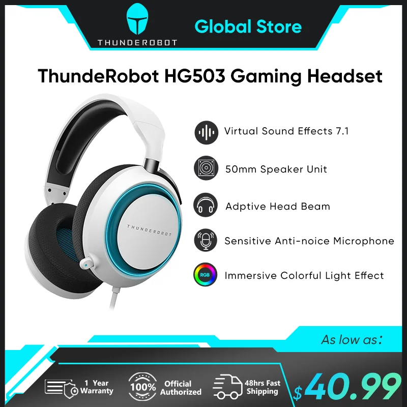 ThundeRobot HG503 Silver Wing Wired Gaming Headset  7.1 Surround Headphone Stereo Gamer With Microphone earmuffs For PC