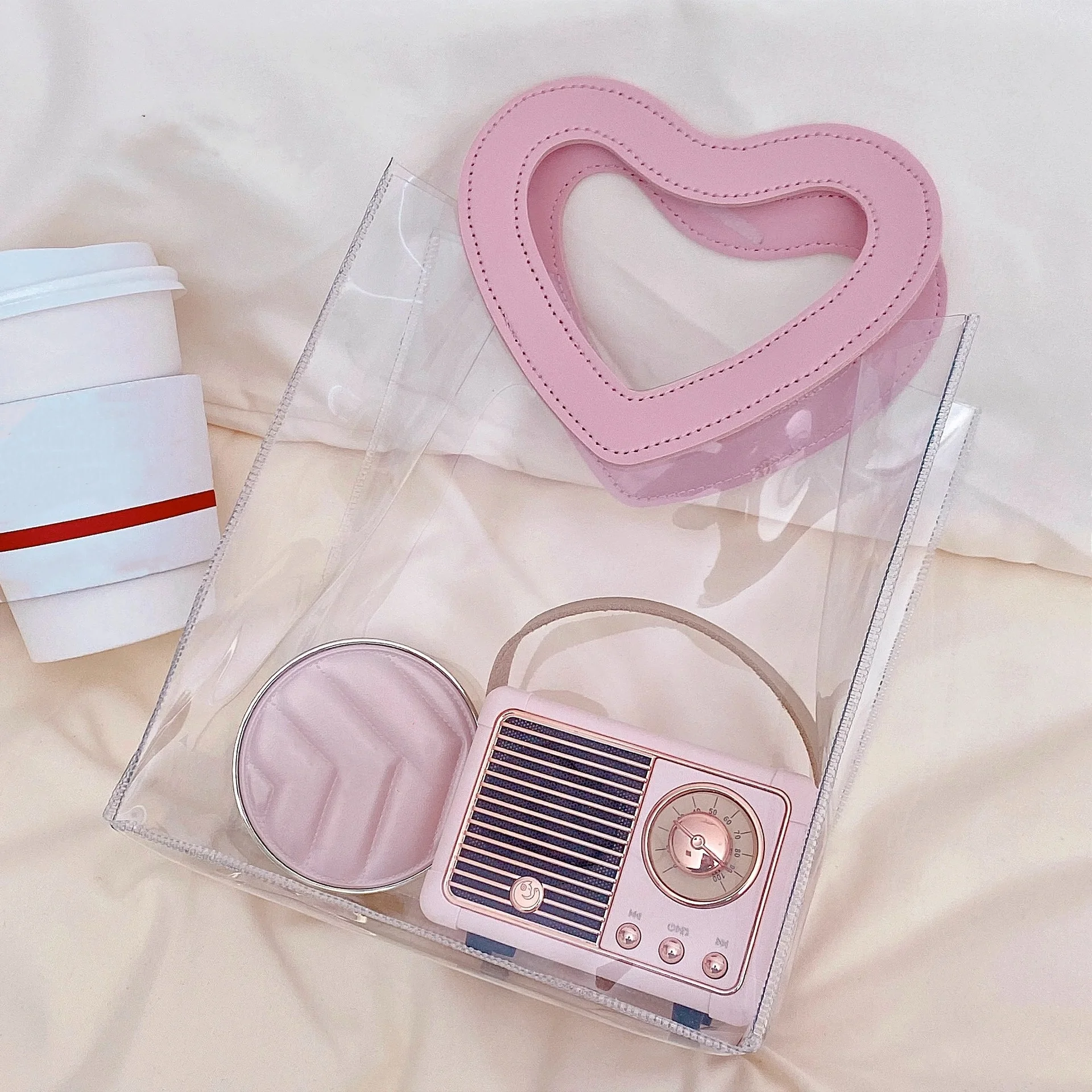 

Valentine'S Day Gift Bag PVC Love Flower Handbag Storage Bag Transparent Plastic Gift Bag Birthday Small Gift Packaging Bag