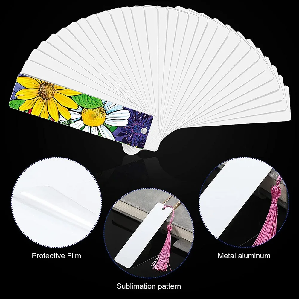 Marcador de Sublimação em Branco Maioria de 10 Peças com Borlas Dupla Face Marcadores Imprimível Metal Espaços em Branco para Transferência de Calor Diy - Imagem 5