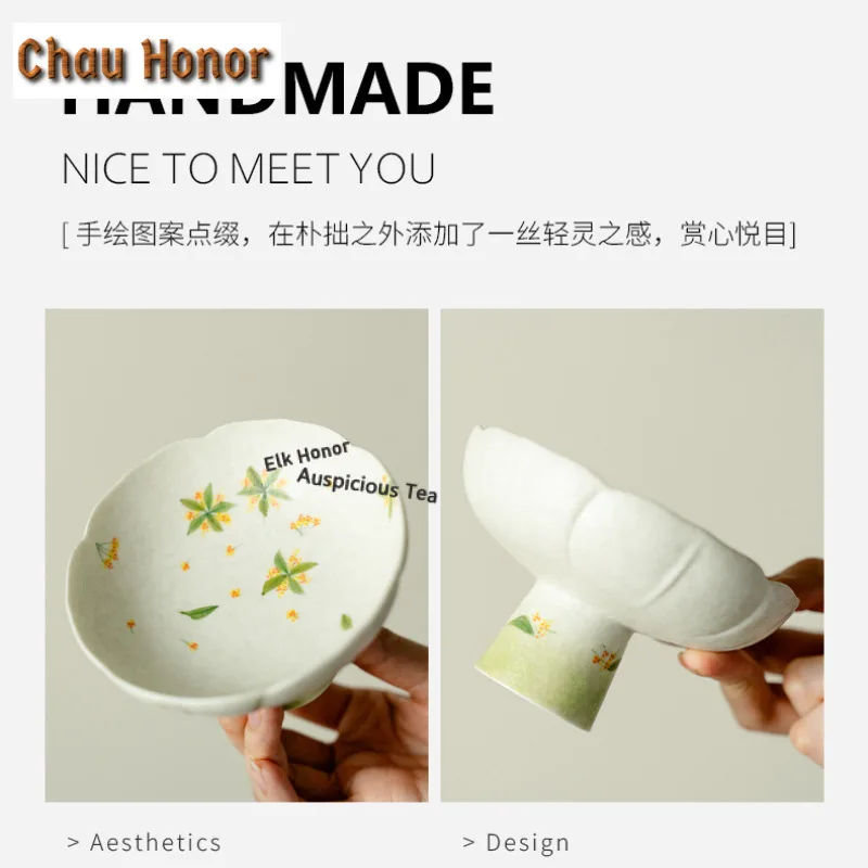 Hand-painted Osmanthus Flowers Fruit Dishes Handmade Pastry Plate Food Storage Tray Hospitality Dishes Tea Services Collectible