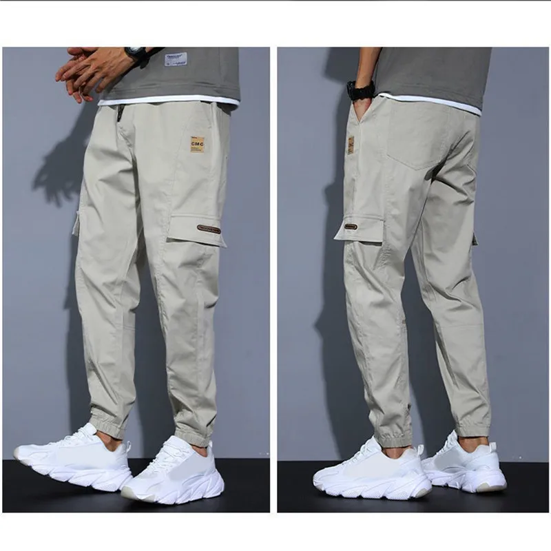 Kevät Kesä Puuvilla Rennot Housut Miesten Jogger Ohut Cargo Haaremi Housut Korean Hip Hop Joustava Vyötärö Ohut opiskelijoiden lenkkeilyhousut_voghion.com