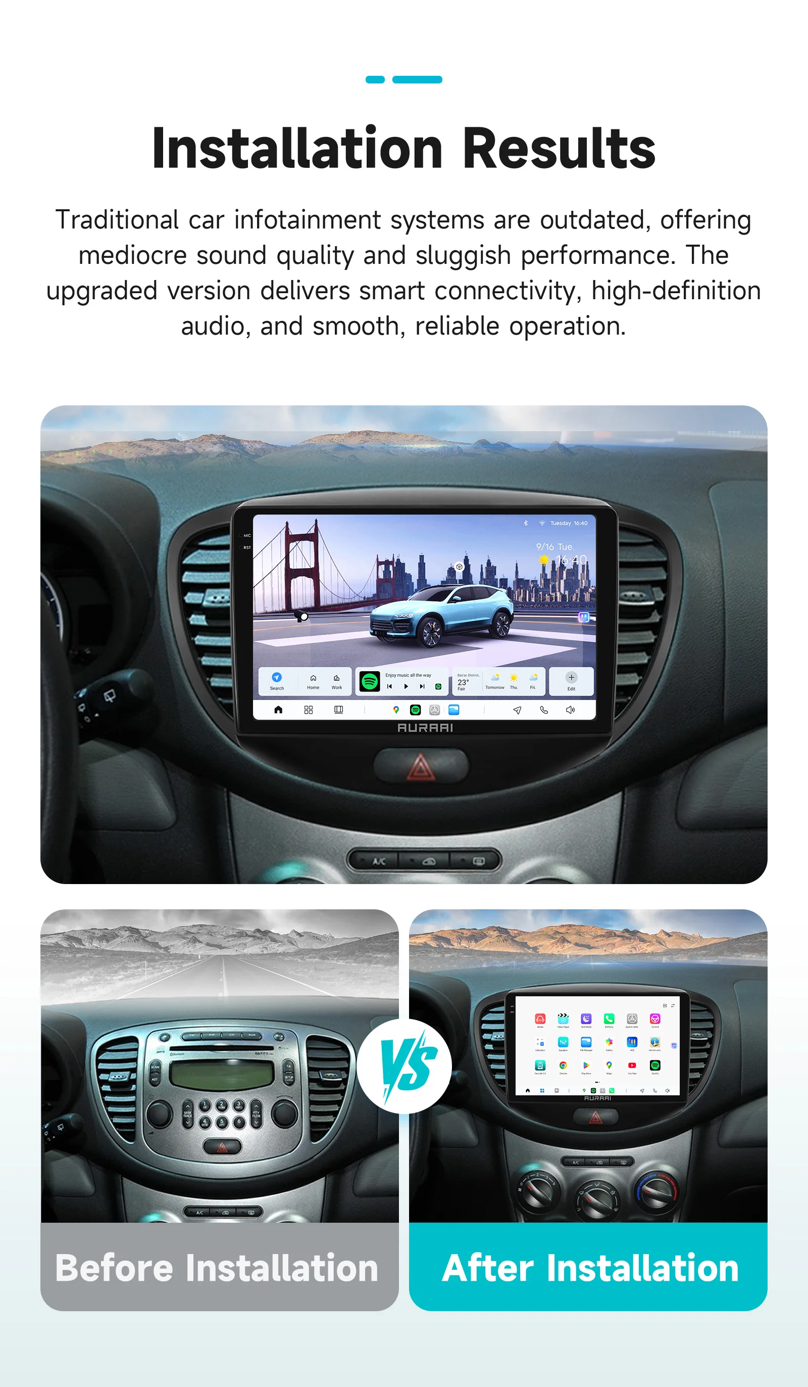 AURAAI X100 2Din Android Auto Intelligente Bildschirm für Hyundai i10 2007-2013 4G BT Auto CarPlay GPS AI Sprachsteuerung ADAS 360 ° CAM – Detail 3