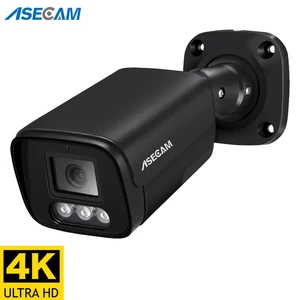 ASECAM 4K 8MP IP Camera Audio CCTV Recording Outdoor POE H.265 Onvif Metal Black 4MP Human Detection Surveillance Camera