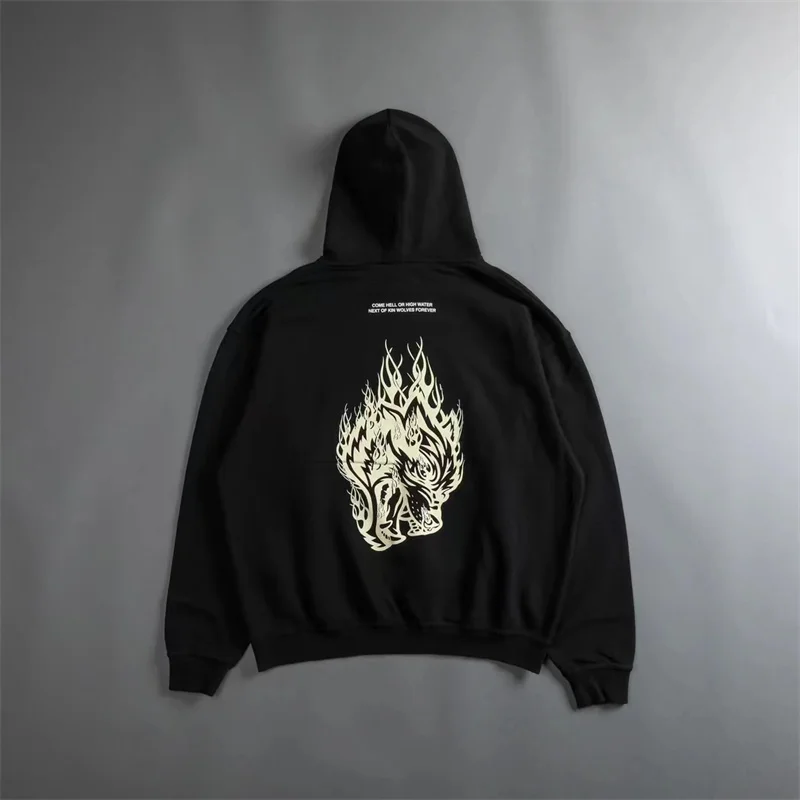 

DARC SPORT Wolves Graphic Print Thick Fleece Hoodies Men Winter Warm Hooded Oversized Pullover Hoodies Unisex Cotton Sweatshirts