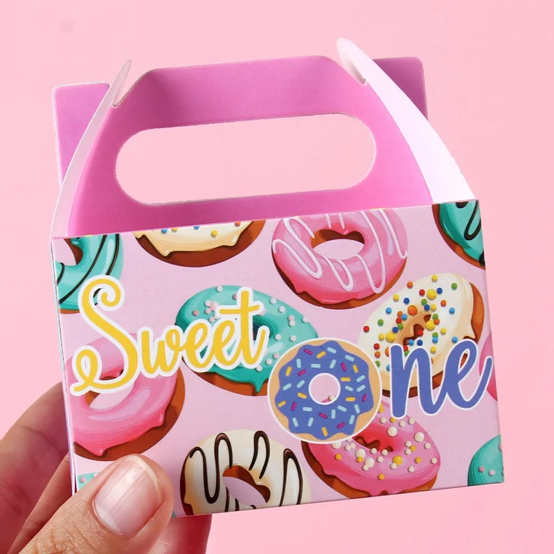 Description Picture 3 of itemDonut Theme Party Candy Gifts Box Doughnut Birthday Party Decor Kids Baby Shower Wedding Party Supplies Gift Packaging Box Bags