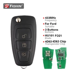 YIQIXIN 433Mhz Remote Car Key For Ford Focus Transit C-Max S-Max MK3 Mondeo Kuga Fiesta 2011 2012 2015 4D60 4D63 Chip 40 80 Bits