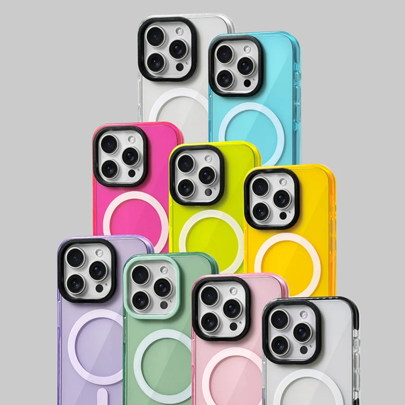 Neon Transparent Magnetic Silicone Phone Case with Wireless Charging Compatibility
