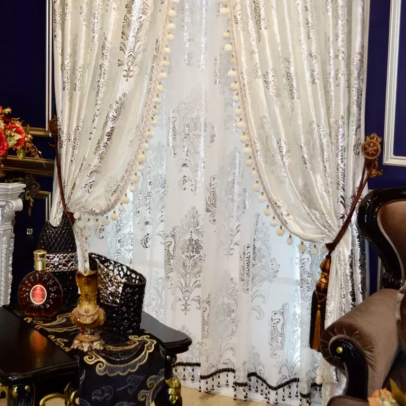 Nordic Luxury Curtain for Living Room White Silver European High Quality Velvet Bronzing Tulle Shade Home Window Door Custom Set 5