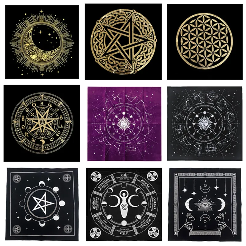 

24 Style Tarots Tablecloth Triple Moon Pentagrams Pagan Altar Cloth Flannel Tarots Cloth Divination Astrology Board Game 49x49cm