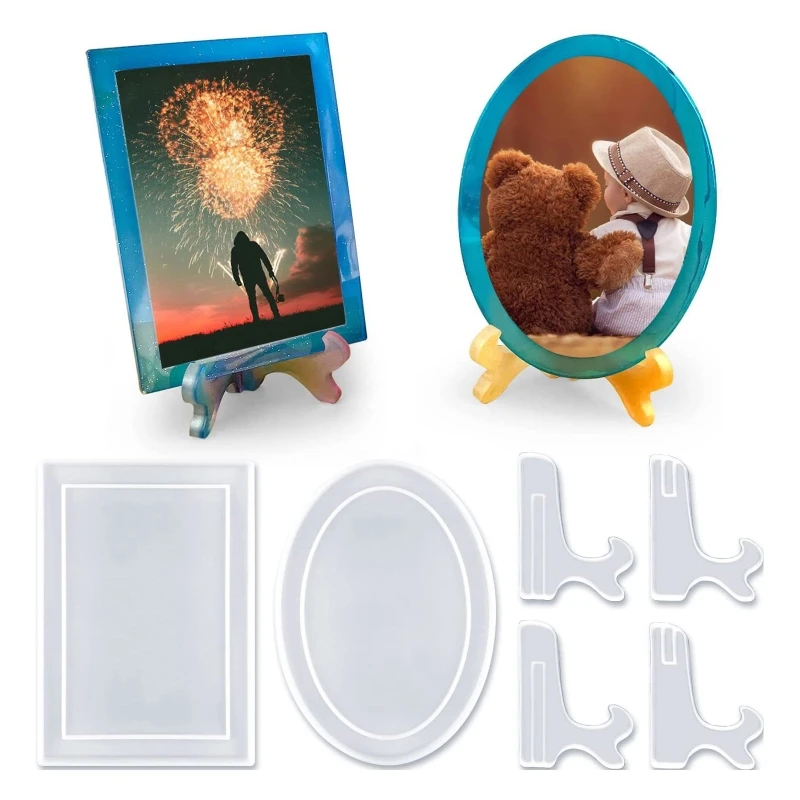 Y4QE Photo Frame Resin Silicone Mold Rectangle & Oval Epoxy Casting Mould Jewelry Making Tools for DIY Craft Home Decoration