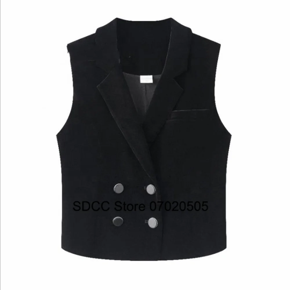 

Women Velvet Vest Double Breasted Lapel Vintage Sleeveless Jacket Sweater Vests Crop Knit Luxury Puffer Vest Women