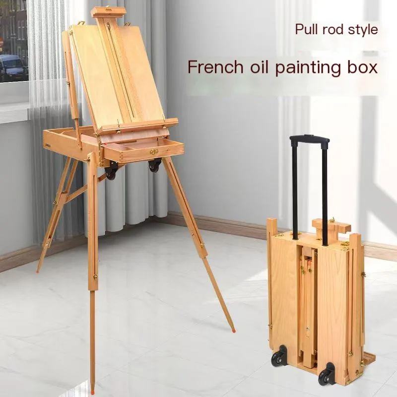 Beech Pull Rod Oil Painting Box Aluminum Alloy Bracket Oil Painting Stand Solid Wood Sketching Easel For Art Student