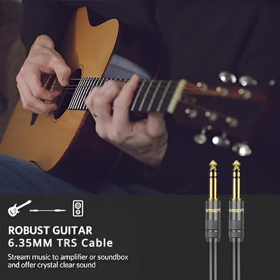 Premium 1/4 Inch Straight Instrument Cable - Stereo Audio Guitar Cord for Amplifiers and Keyboards