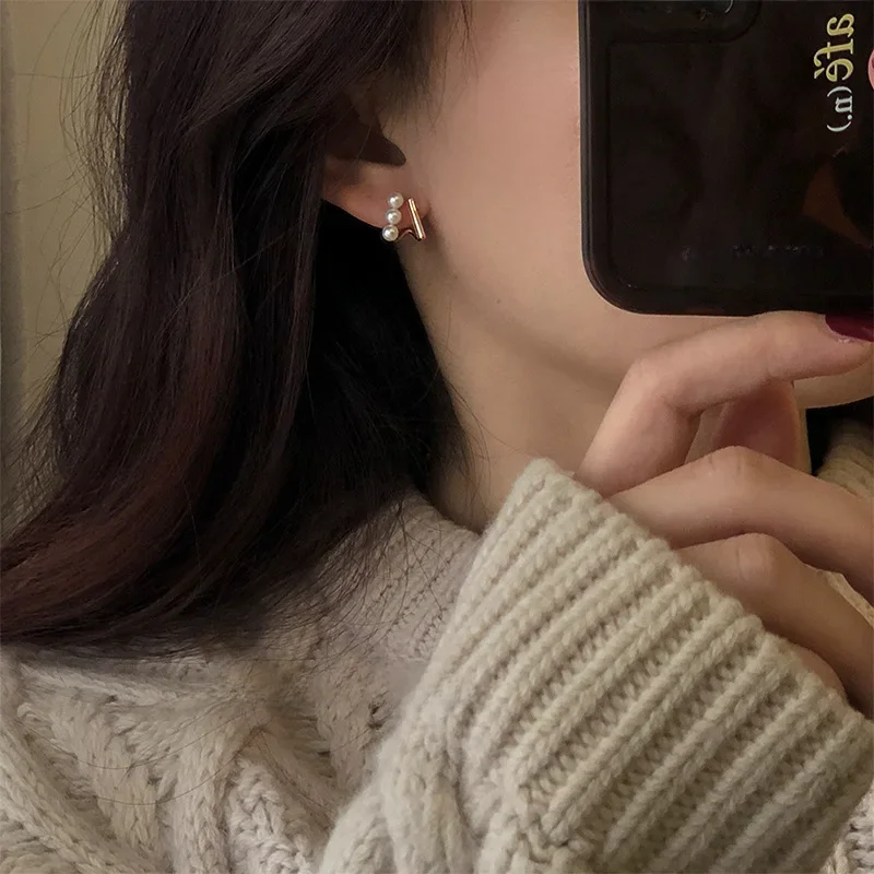여성용 스위트 쿨 진주 웨이브 귀걸이, 감성 기하학 귀걸이, 니치 우아한 트렌디 주얼리, 패션 디자인