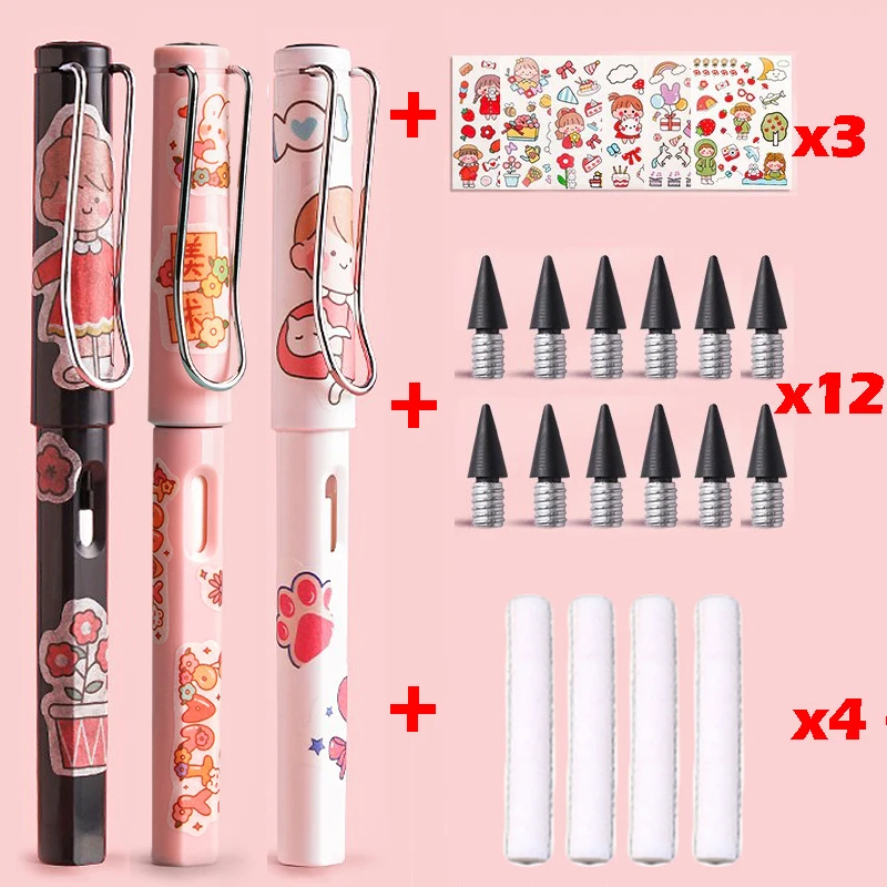 22PCS Kawaii Eternal Pencil Unlimited Writing for Kids Art Sketch Cute Pen Without Sharpening Drawing School Supplies Stationery