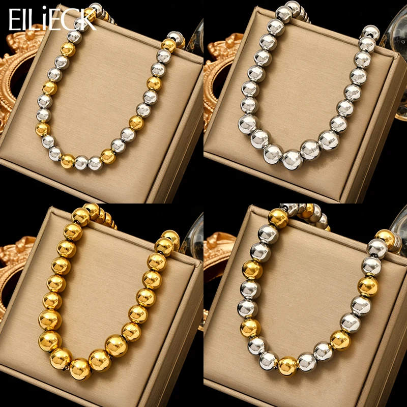 

EILIECK 316L Stainless Steel Fashion Beaded Necklace For Women 2024 New Solid Beads Neck Chain Waterproof Jewelry Gift Colar