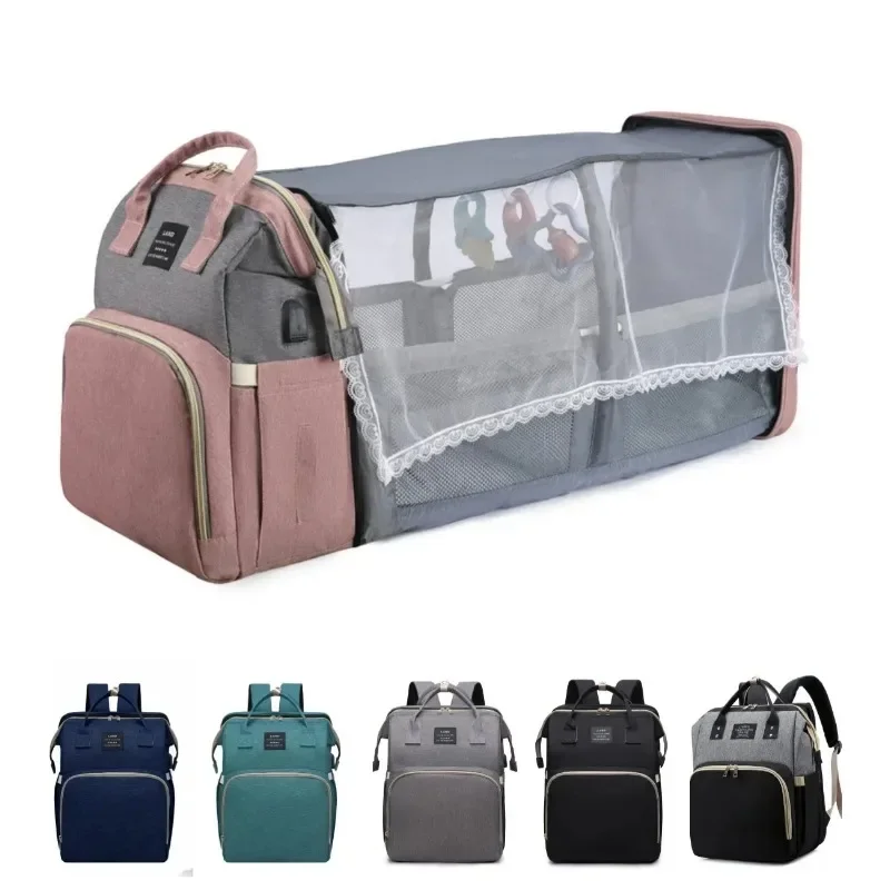 Folding Mommy Bag Portable Folding Crib Bed Large-capacity Baby Backpack Female Mommy Outting Bag Activity Diaper Nappy Bags diaper bag,maternity bag,diaper backpack