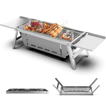 Portable Charcoal Grill Stainless Steels BBQ Grill Collapsible Small Barbecue Grill for Outdoor Cooking Barbecue Camping Picnic