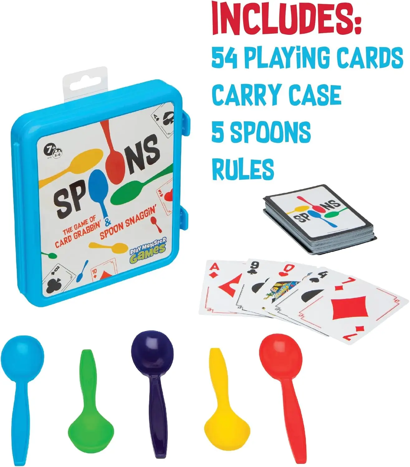 Spoons in a Case: Fast-Paced Card Game for Family Game Night, Ages 7+, 3-6 Players, Travel-Friendly 6