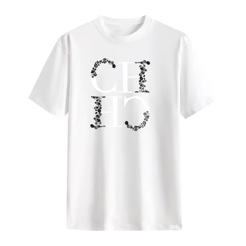 CH Letter Printed Fashionable Black T-shirt Trendy Streetwear Fashionable Men's and Women's Casual Loose Short Sleeved Top 3
