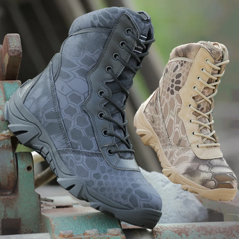 Men Tactical Desert Combat Boots Men Work Shoes Ankle Boots Outdoor Waterproof Hiking Camping Mountaineering