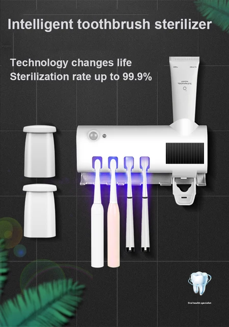 Xiaomi-esterilizador de cepillo de dientes Youpin UV, carga Solar, montaje  en pared Usb, pasta de dientes, extrusión automática, soporte de cepillo de