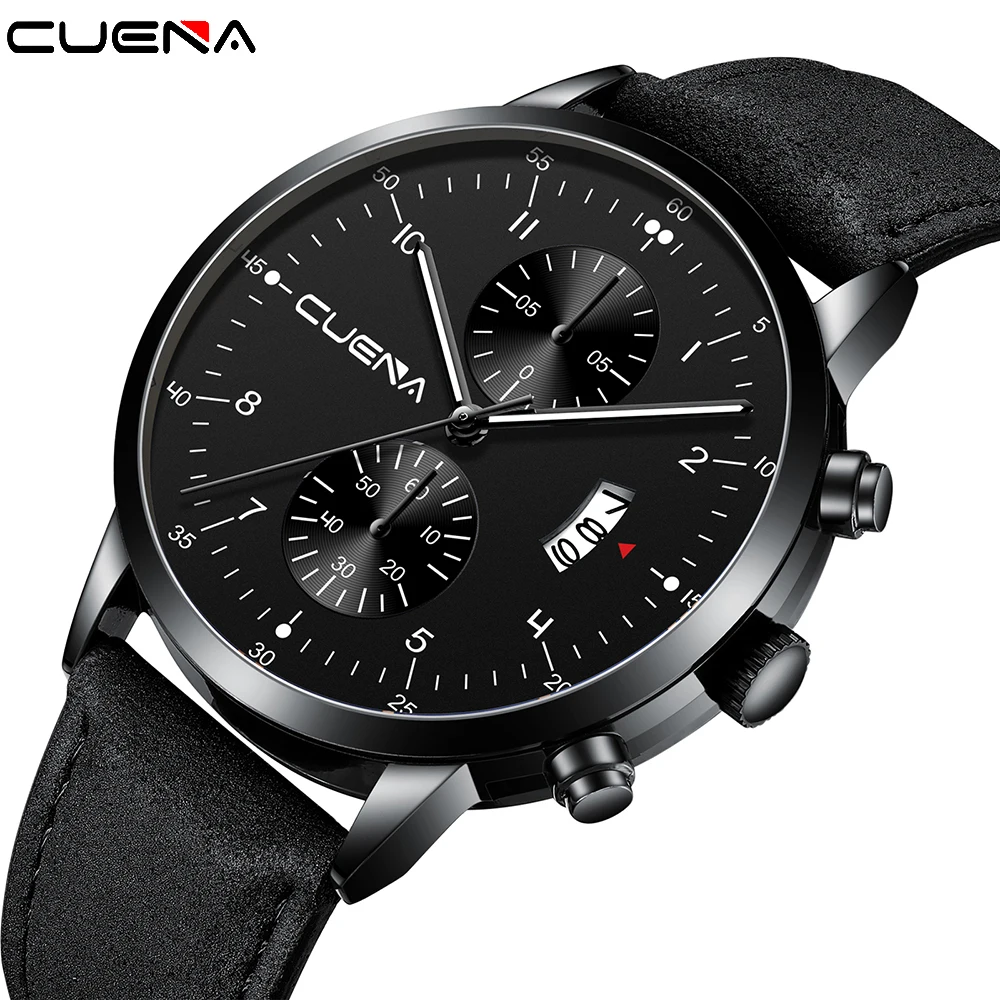 

CUENA Brand Men's Fashion Watches Men Sport Waterproof Quartz Watch Man Leather Military Clock Wrist watches Relogio Masculino