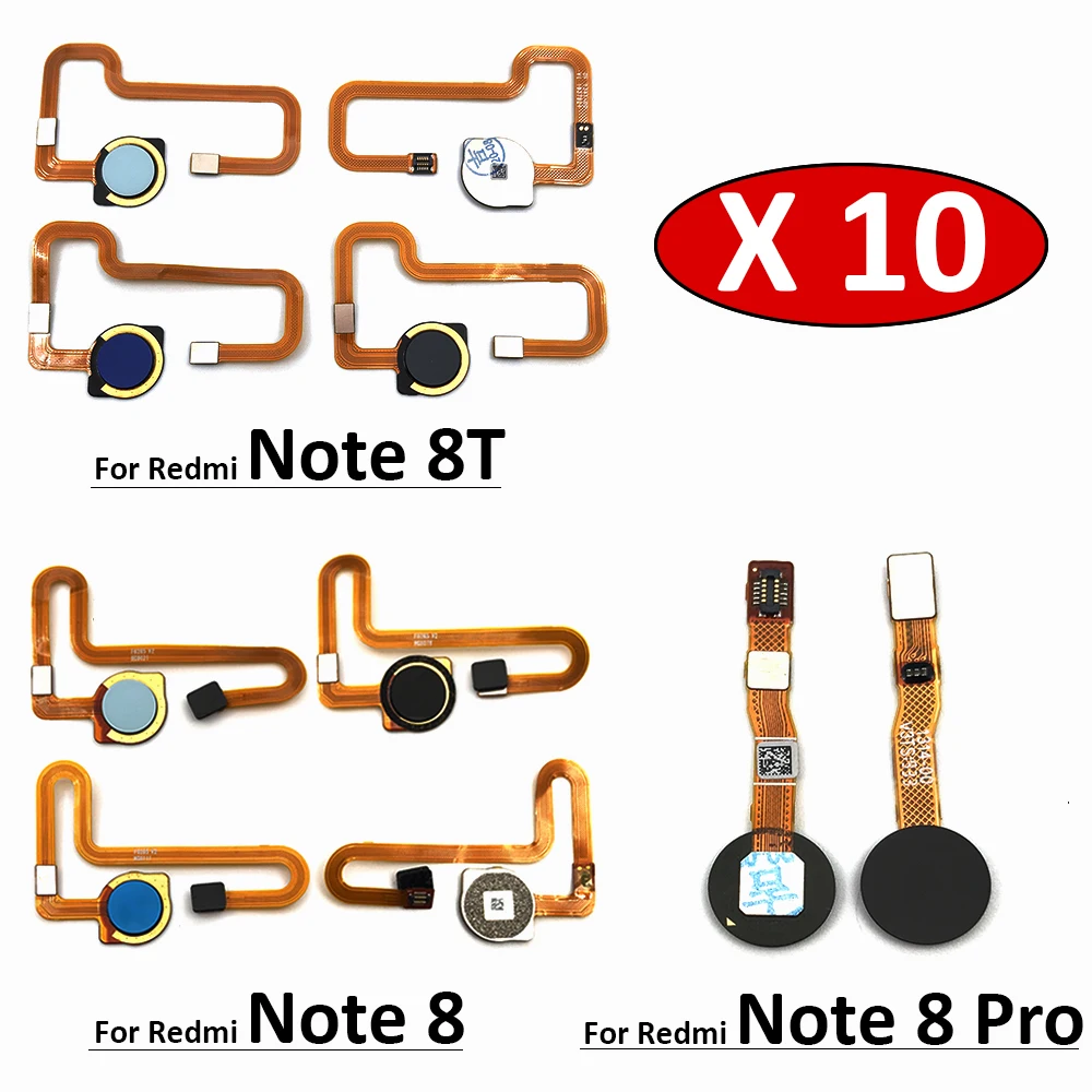 

10Pcs，Fingerprint Scanner For Xiaomi Redmi Note 8T 8 Pro ID Home Button Fingerprint Menu Return Key Sensor Flex Cable