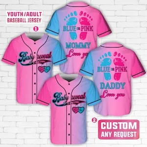Baby Reveal Baseball Jersey Personalized Blue Pink Gender Reveal Team Boy Girl Jersey Party Shirt Sports Apparel Fans